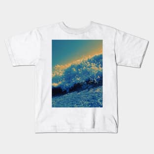 Photo of a wave on the beach on a sunny day, blue and orange gradient Kids T-Shirt